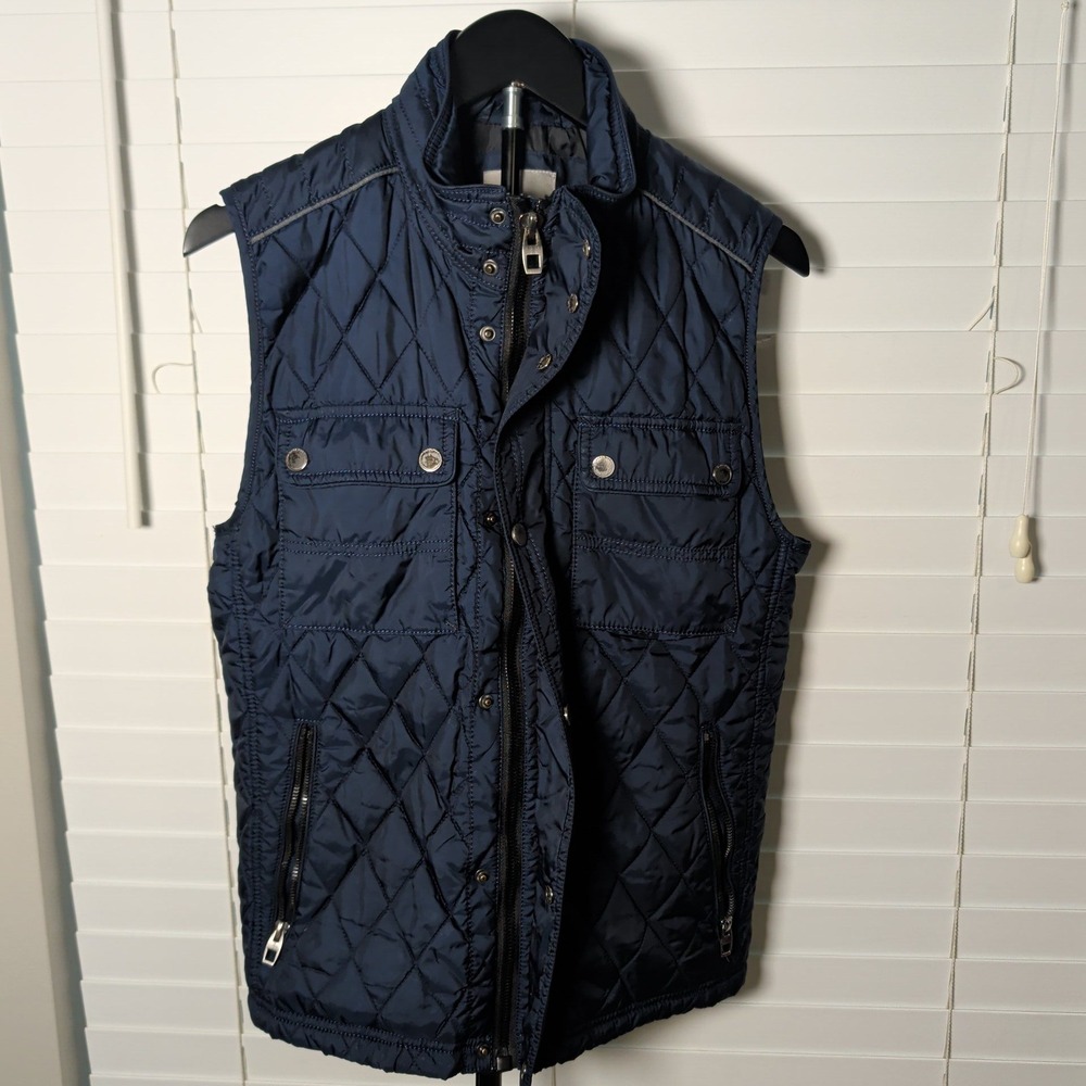 Zara Man Quilted Vest Men S Navy Blue Diamond Padded Full Zip Pockets Excellent